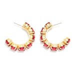 Wholesale rhinestone Station Hoop Earrings faceted glass stones set polished bez