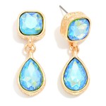 Wholesale crystal Teardrop Drop Earrings cushion cut glass stone at ear faceted