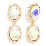 Wholesale oval Crystal Double Drop Earrings two faceted glass stones stacked org