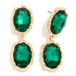 Wholesale oval Crystal Double Drop Earrings two faceted glass stones stacked org