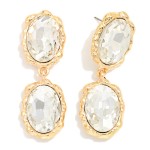Wholesale oval Crystal Double Drop Earrings two faceted glass stones stacked org