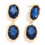 Wholesale oval Crystal Double Drop Earrings two faceted glass stones stacked org