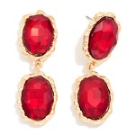 Wholesale oval Crystal Double Drop Earrings two faceted glass stones stacked org