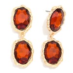 Wholesale oval Crystal Double Drop Earrings two faceted glass stones stacked org
