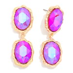 Wholesale oval Crystal Double Drop Earrings two faceted glass stones stacked org