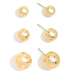 Wholesale ball Stud Earring Set three pairs polished metal ball studs small medi