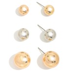 Wholesale ball Stud Earring Set three pairs polished metal ball studs small medi