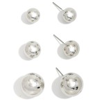 Wholesale ball Stud Earring Set three pairs polished metal ball studs small medi