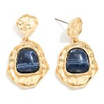 Wholesale hammered Frame Stone Drop Earrings organic textured settings surroundi