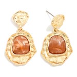 Wholesale hammered Frame Stone Drop Earrings organic textured settings surroundi