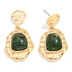 Wholesale hammered Frame Stone Drop Earrings organic textured settings surroundi