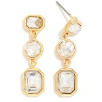 Wholesale linear Crystal Drop Earrings three graduated glass stones octagon roun