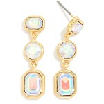 Wholesale linear Crystal Drop Earrings three graduated glass stones octagon roun