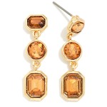 Wholesale linear Crystal Drop Earrings three graduated glass stones octagon roun