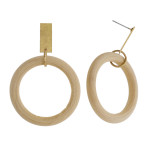 Wholesale circular wood earrings gold metal stud accent