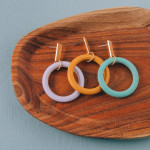 Wholesale circular wood earrings gold metal stud accent