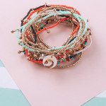 Wholesale bracelet set three beaded stretch bracelets gold accents crescent deta