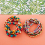 Wholesale beaded boho stretch bracelet set natural stone wood inspired bead deta
