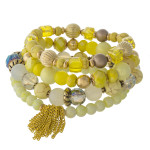 Wholesale natural stone iridescent faceted beaded stretch bracelet set gold bead