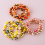 Wholesale natural stone iridescent faceted beaded stretch bracelet set gold bead
