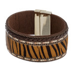 Wholesale faux leather fur tiger stripe magnetic bracelet diameter Fits up wrist