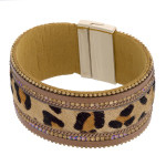 Wholesale faux fur leopard print magnetic bracelet rhinestone bead accents diame