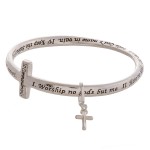 Wholesale inspirational metal cross bangle bracelet Commandments engraved detail
