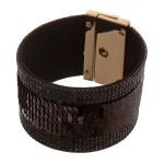 Wholesale faux leather rhinestone sequin turnlock clasp closure bracelet diamete