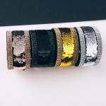 Wholesale faux leather rhinestone sequin turnlock clasp closure bracelet diamete