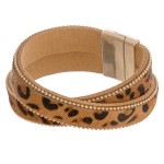Wholesale faux leather criss cross leopard print magnetic bracelet Magnetic clos