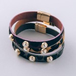 Wholesale cowhide leopard print pearl stud magnetic bracelet Magnetic closure di