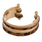 Wholesale cowhide leopard print metal bangle cuff bracelet diameter Fits up wris