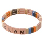 Wholesale shiny enamel Glam letter color block stretch bracelet diameter unstret