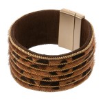 Wholesale leopard print cowhide metal striped magnetic bracelet Faux leather Mag