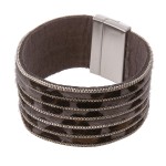 Wholesale leopard print cowhide metal striped magnetic bracelet Faux leather Mag
