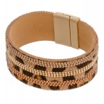 Wholesale faux leather leopard print cowhide magnetic bracelet beaded accents di