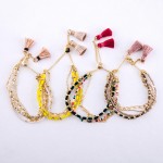 Wholesale dainty multi strand beaded chain bolo tassel bracelet Ajustable bolo c