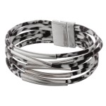 Wholesale faux leather multi strand leopard print magnetic bracelet silver accen