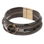 Wholesale faux leather wrapped multi strand leopard print magnetic bracelet cowh