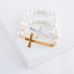 Wholesale disco ball beaded hammered East West cross stretch bracelet diameter u