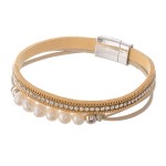 Wholesale pearl beaded rhinestone cord magnetic bracelet Magnetic closure diamet