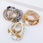Wholesale semi Precious Beaded Stackable Stretch Bracelet Set Chain Link Rhinest