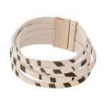 Wholesale multi Strand Faux Leather Zebra Print Cow Hide Magnetic Bracelet Multi