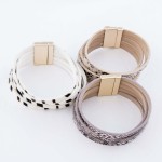 Wholesale multi Strand Faux Leather Zebra Print Cow Hide Magnetic Bracelet Multi