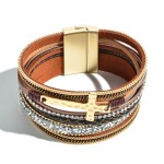 Wholesale faux Leather Rhinestone Cross Magnetic Bracelet Magnetic Clasp Closure