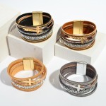 Wholesale faux Leather Rhinestone Cross Magnetic Bracelet Magnetic Clasp Closure