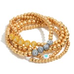 Wholesale pC Beaded Block Letter Stretch Bracelet Set Gold Heart Accents Bead m