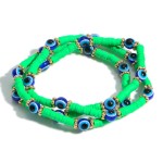 Set of Three Heishi Bead Bracelets Featuring Evil Eye Accents. 

- Approximately 3" in Diameter