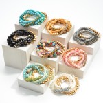 Wholesale set Five Beaded Bracelets Rhinestone Encrusted Bar Heishi Glass Beads