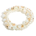 Wholesale set Three Beaded Bracelets Gold Tones Pearl Bracelet Point